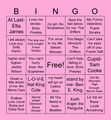 Be My Valentine! Musical Bingo Card