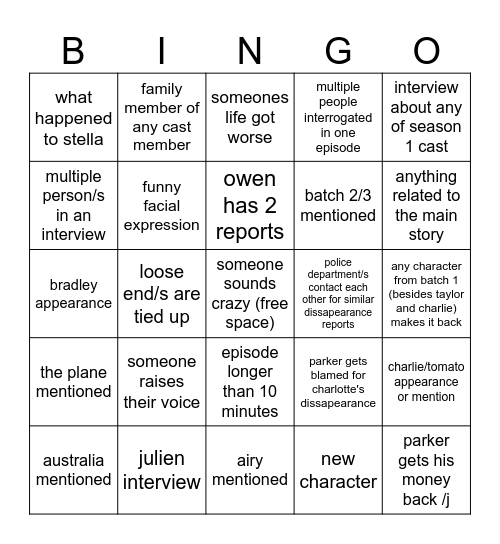 hfjone interrogations miniseries Bingo Card