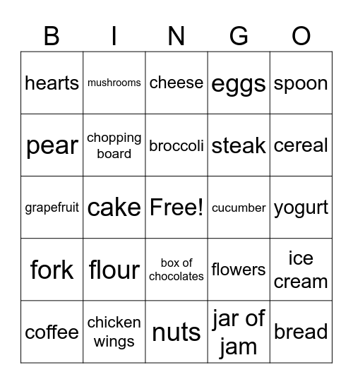 Food Bingo Card