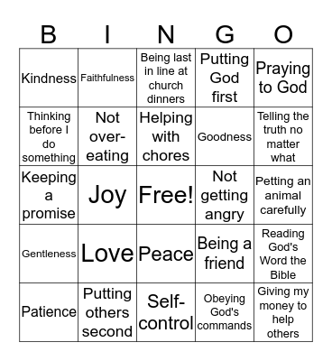 Fruit of the Holy Spirit Bingo Card