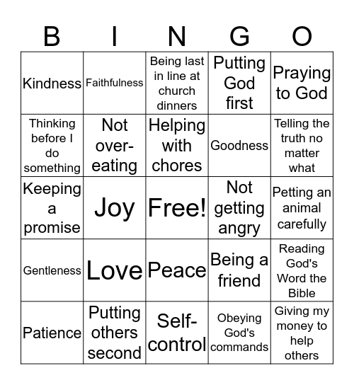 Fruit of the Holy Spirit Bingo Card