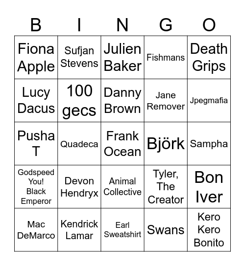 What artists do you have in common with me Bingo Card