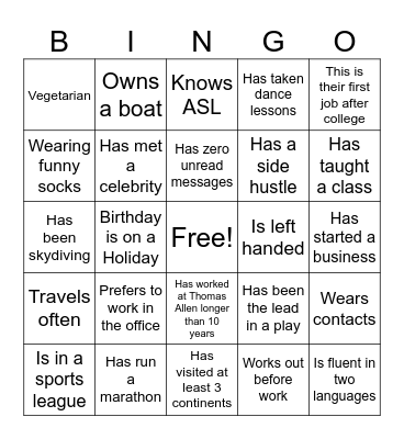 Get to Know You BINGO Card