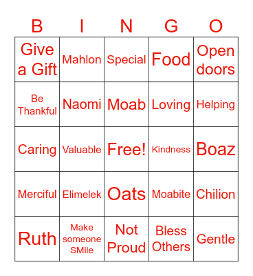 Kindness - Ruth 1-2 Bingo Card