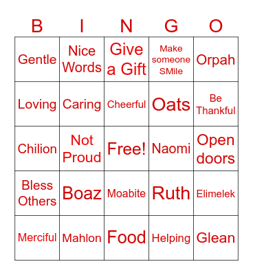 Kindness - Ruth 1-2 Bingo Card