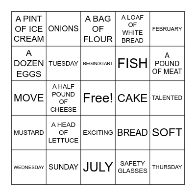 ESL BINGO Card