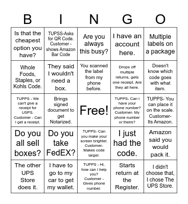 The UPS Store Bingo Card