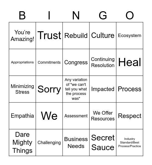 Layoff Briefing Bingo Card