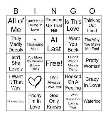 Valentine's Day Musical Bingo Card