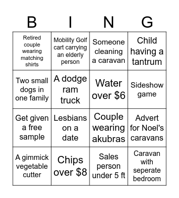 Caravan and camping show Bingo Card