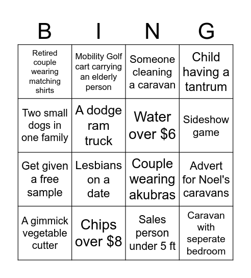 Caravan and camping show Bingo Card