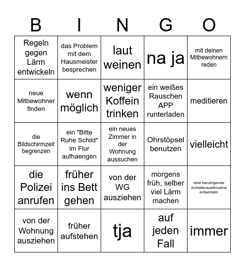 Ich kann nicht schlafen Bingo Card