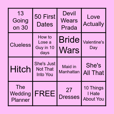 Valentine's Day Rom-Com Bingo Card