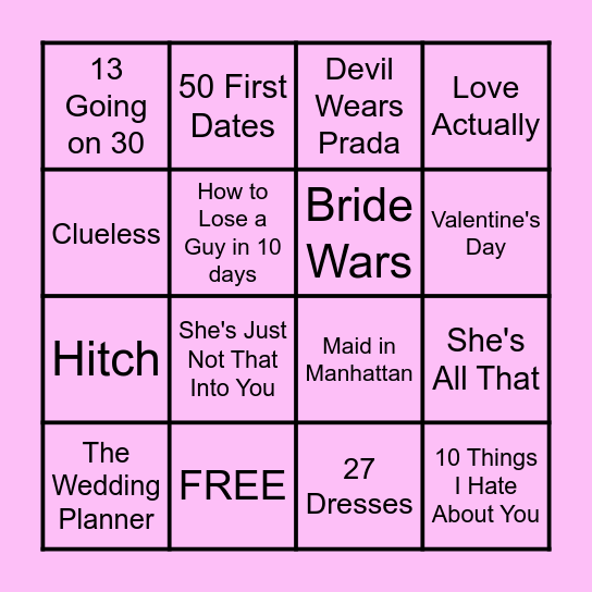 Valentine's Day Rom-Com Bingo Card