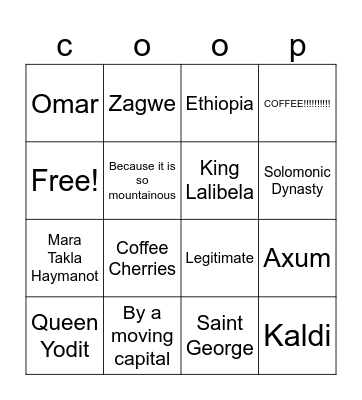 Ethiopia Bingo Card