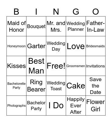 Bridal Shower Bingo Card