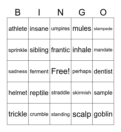 End of Kit 3 Bingo Card
