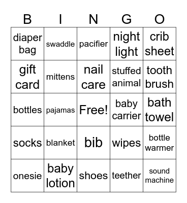 baby shower Bingo Card