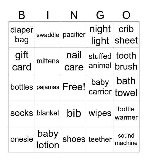 baby shower Bingo Card