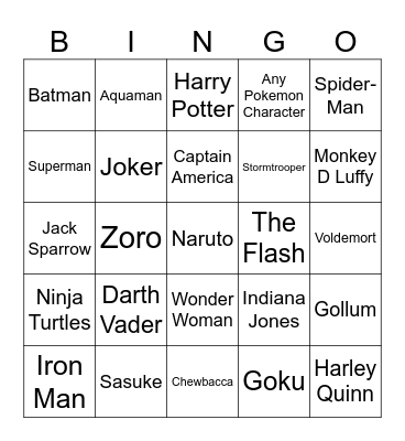 Infinite Craft Fictional Characters Bingo Card