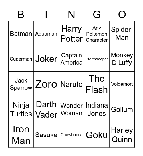 Infinite Craft Fictional Characters Bingo Card