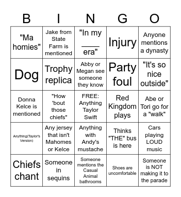 Parade Bingo Card