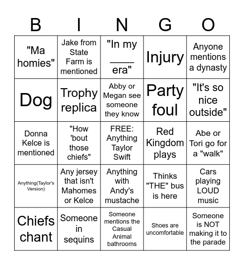 Parade Bingo Card