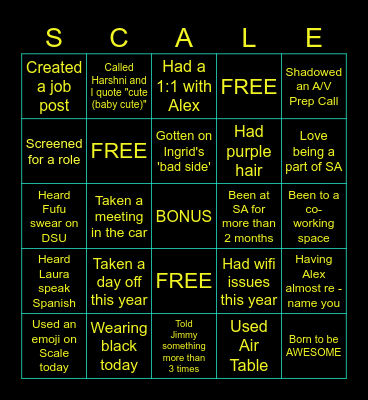 All Hands Cultural Event Bingo Card