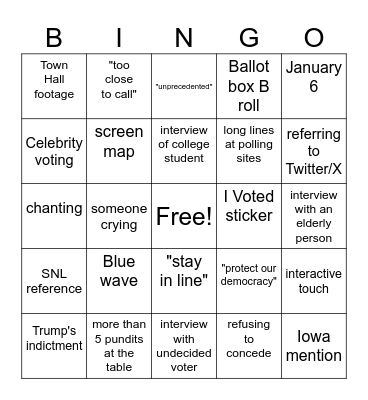 Election Watch Party Bingo Card