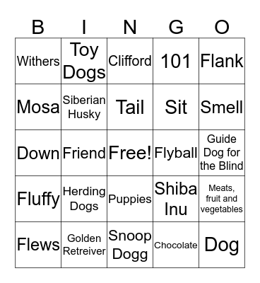 Dog Bingo Card