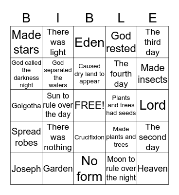 In The Beginning Bingo Card