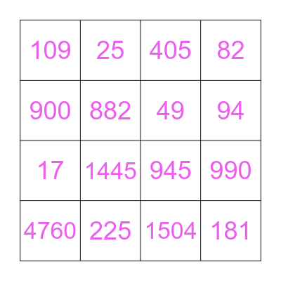 Multiplication and Division Bingo Card
