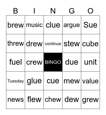 Long U Sound BINGO Card