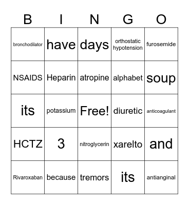Medication Bingo Card