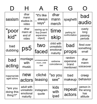 dhar mann bingo v1 Bingo Card