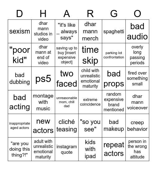 dhar mann bingo v1 Bingo Card