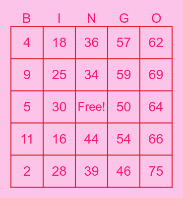 1-75 Bingo Card