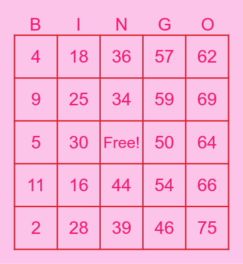 1-75 Bingo Card