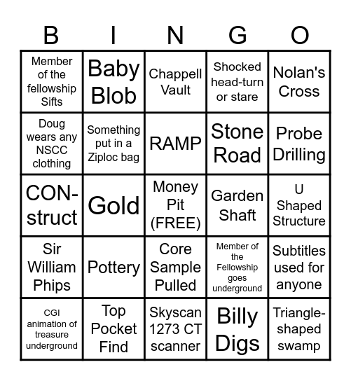 Curse of Oak Island Bingo Card