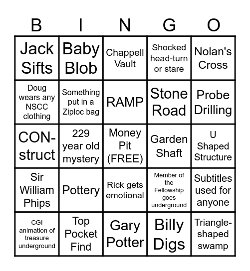 Curse of Oak Island Bingo Card