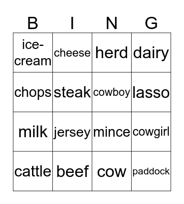 Cow Bingo Card