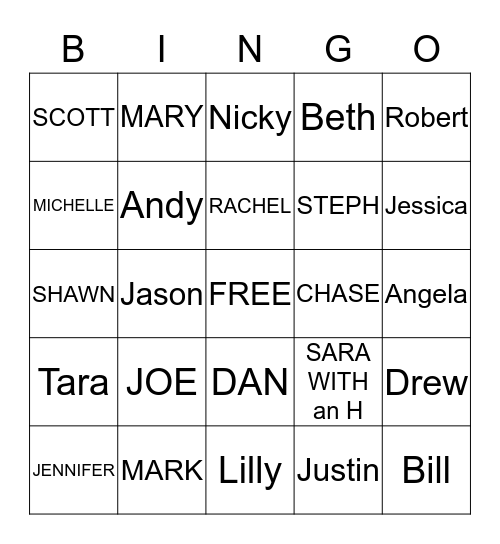 NAME GAME Bingo Card