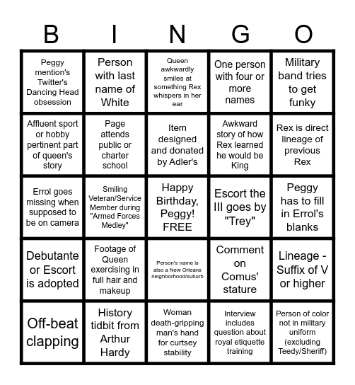 Rex Comus Ball 2024 Bingo Card