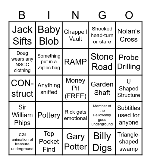 Curse of Oak Island Bingo Card