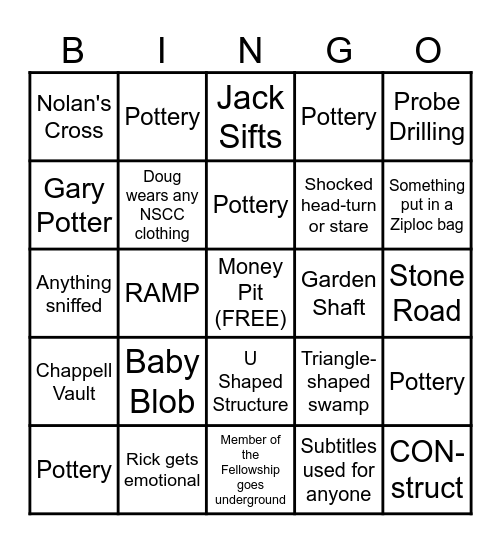 Curse of Oak Island Bingo Card