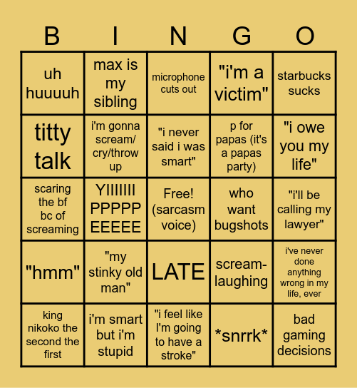 Nikoisms Bingo Card