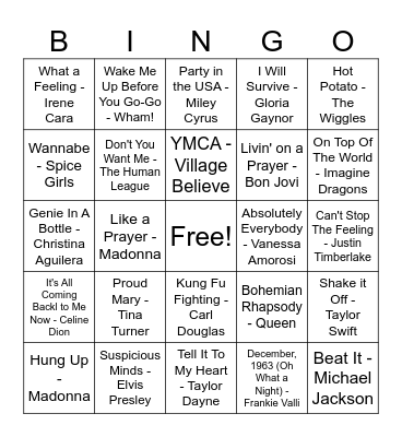 Musical Bingo Card