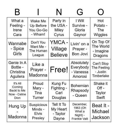 Musical Bingo Card