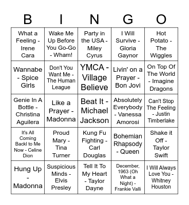 Musical Bingo Card