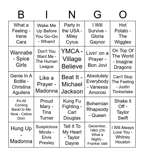 Musical Bingo Card